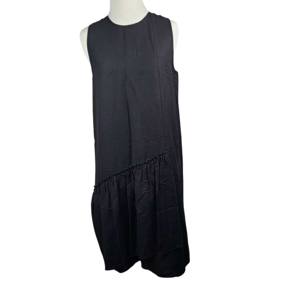 Hache Black Viscose Linen Cotton Blend Shift Dress Sleeveless EU 40 US Small